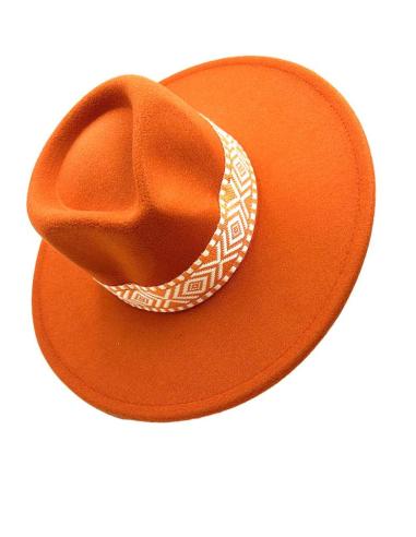 SOMBREROS MUJER NARANJAS CON BONITA CENEFA AZTECA BICOLOR