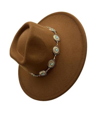 SOMBREROS MARRONES BOHO CADENA DORADA DETALLES TURQUESA