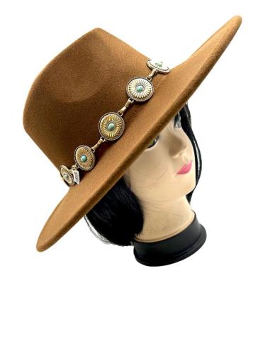 SOMBREROS MARRONES BOHO CADENA DORADA DETALLES TURQUESA