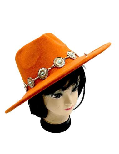 SOMBREROS NARANJAS ESTILO IBIZENCO Y  BOHO CON CADENA DORADA