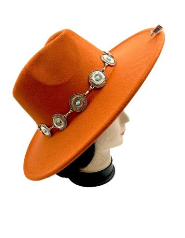 SOMBREROS NARANJAS ESTILO IBIZENCO Y  BOHO CON CADENA DORADA