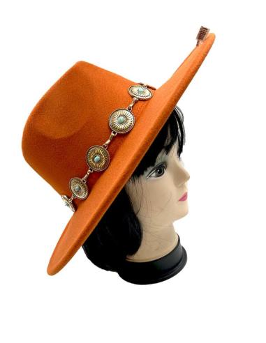 SOMBREROS NARANJAS ESTILO IBIZENCO Y  BOHO CON CADENA DORADA