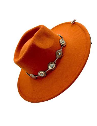 SOMBREROS NARANJAS ESTILO IBIZENCO Y  BOHO CON CADENA DORADA