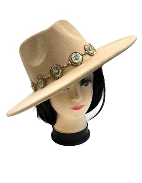 SOMBREROS CAMEL CLARO ESTILO IBIZENCO Y  BOHO CADENA DORADA