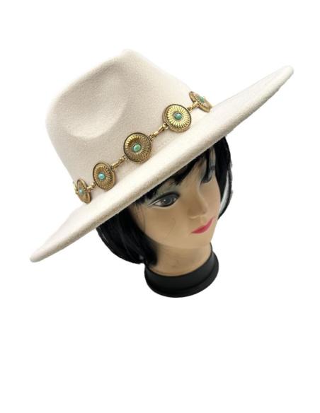 SOMBREROS BLANCOS CRUDO ESTILO IBIZENCO Y  BOHO CADENA DORADA