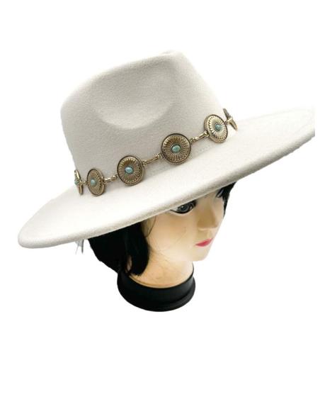 SOMBREROS BLANCOS CRUDO ESTILO IBIZENCO Y  BOHO CADENA DORADA