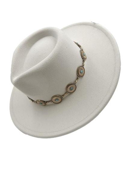 SOMBREROS BLANCOS CRUDO ESTILO IBIZENCO Y  BOHO CADENA DORADA