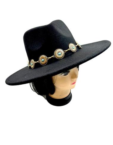 SOMBREROS NEGROS ESTILO IBIZENCO Y  BOHO CADENA DORADA