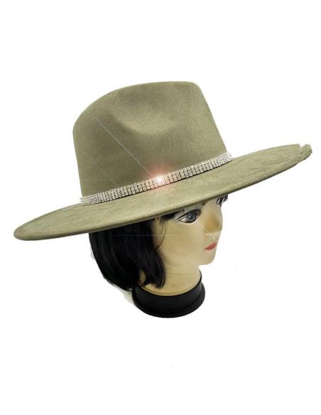 SOMBREROS VERDE CAZA CON DECORACION CHIC DE CRISTAL