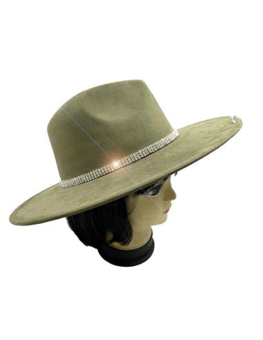 SOMBREROS VERDE CAZA CON DECORACION CHIC DE CRISTAL