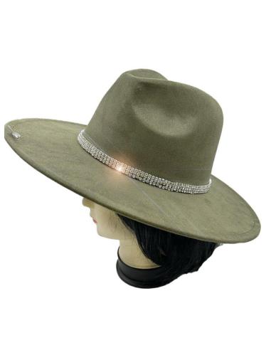 SOMBREROS VERDE CAZA CON DECORACION CHIC DE CRISTAL