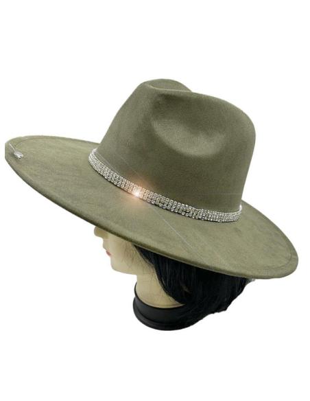 SOMBREROS VERDE CAZA CON DECORACION CHIC DE CRISTAL