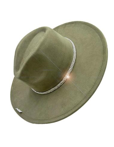 SOMBREROS VERDE CAZA CON DECORACION CHIC DE CRISTAL