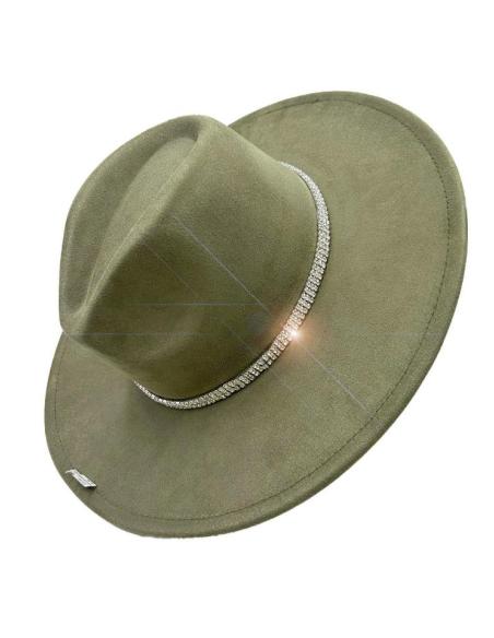 SOMBREROS VERDE CAZA CON DECORACION CHIC DE CRISTAL