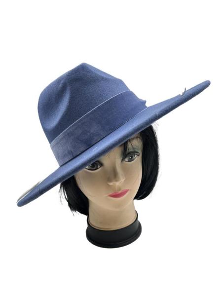 SOMBREROS MUJER AZULES DISEÑO FEDORA DE ALA ANCHA