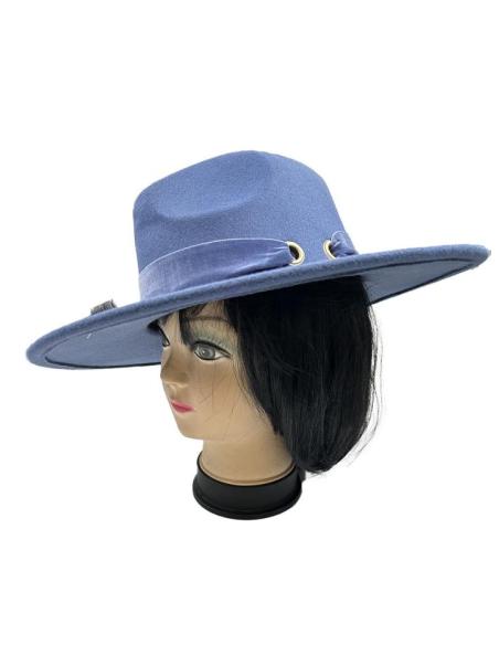 SOMBREROS MUJER AZULES DISEÑO FEDORA DE ALA ANCHA