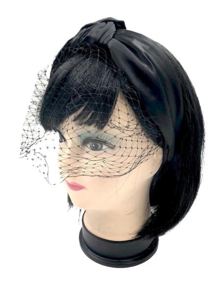 DIADEMAS MUJER NEGRAS CON REDECILLA PARA BODAS Y EVENTOS