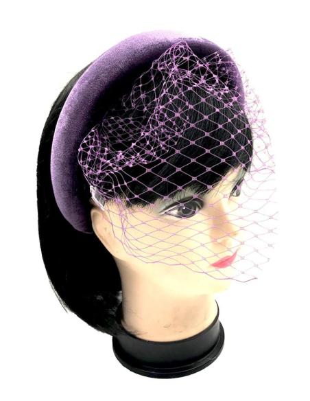 DIADEMAS BODA MORADAS CON REDECILLA PARA TRAJES DE INVITADA