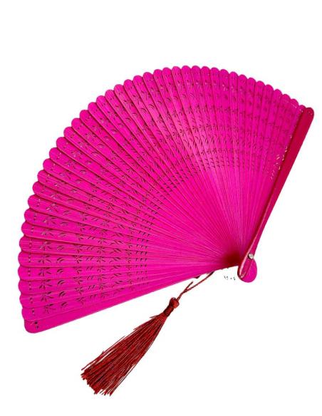 ABANICOS FUCSIAS DE BAMBU PEQUEÑOS PARA BOLSOS DE FIESTA