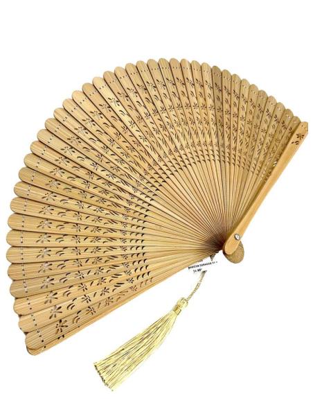 ABANICOS NATURAL DORADO DE BAMBU PEQUEÑOS PARA BOLSOS DE FIESTA