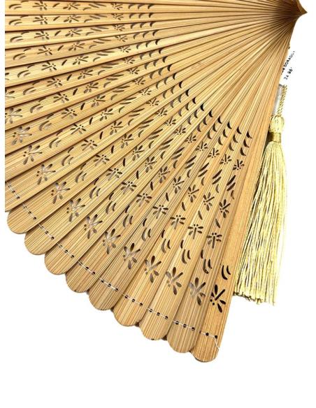 ABANICOS NATURAL DORADO DE BAMBU PEQUEÑOS PARA BOLSOS DE FIESTA