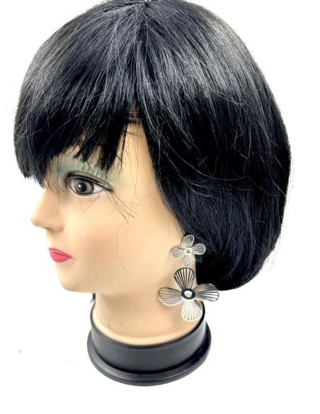 PENDIENTES LARGOS PLATEADOS DE FIESTA CON FLORES PARA NOCHE