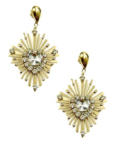 PENDIENTES LARGOS DORADOS DE FIESTA CON CORAZON DE CRISTAL
