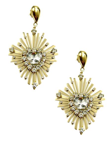 PENDIENTES LARGOS DORADOS DE FIESTA CON CORAZON DE CRISTAL