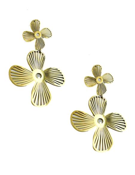 PENDIENTES LARGOS DORADOS DE FIESTA CON FLORES PARA NOCHE