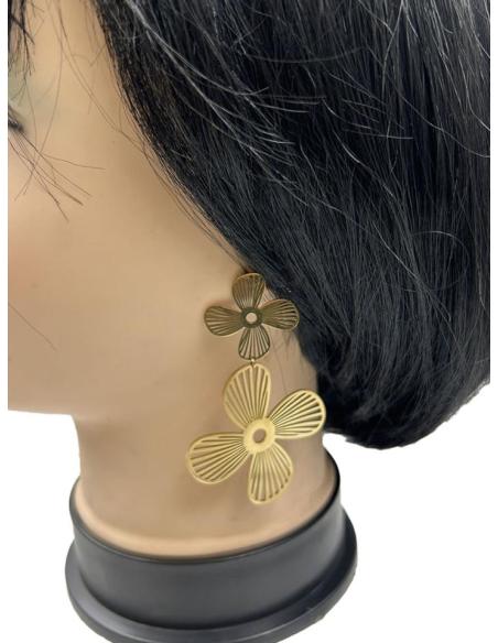 PENDIENTES LARGOS DORADOS DE FIESTA CON FLORES PARA NOCHE