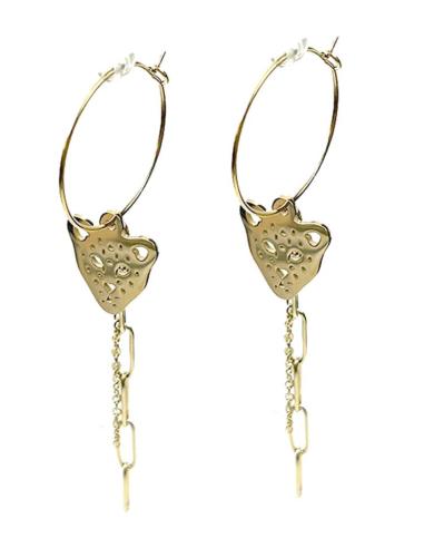 PENDIENTES LARGOS DORADOS DE ARO CON LEOPARDO Y CADENITAS