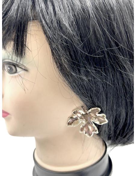 PENDIENTES LARGOS JOYERIA ARTESANAL CON BAÑO Y HOJAS NATURALES PRESERVADAS