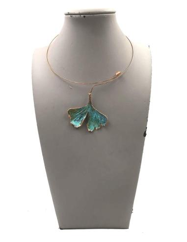 COLLARES MUJER ARTESANALES GINGKO BILOBA PRESERVADA TURQUESA