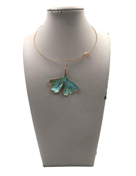 COLLARES MUJER ARTESANALES GINGKO BILOBA PRESERVADA TURQUESA
