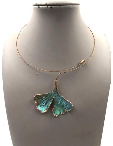 COLLARES MUJER ARTESANALES GINGKO BILOBA PRESERVADA TURQUESA
