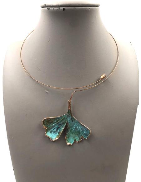 COLLARES MUJER ARTESANALES GINGKO BILOBA PRESERVADA TURQUESA
