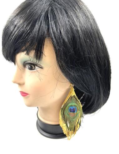 PENDIENTES LARGOS DE PLUMA AUTENTICA PAVO REAL PRESERVADA