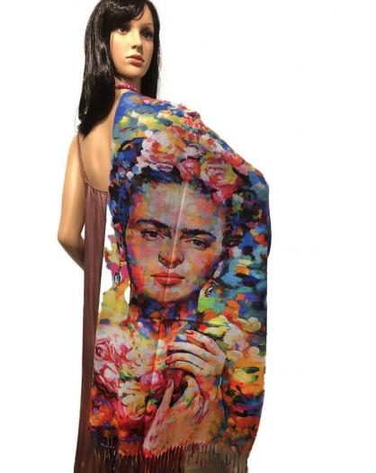 Pañuelos moda mujer, arte en bufandas, fulares, pashminas y chales  inspirados en Frida, buenos precios y de calidad, los mas bon