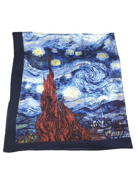 PAÑUELOS SEDA AZULES ELEGANTES Y BONITOS INSPIRACION ARTE, NOCHE ESTRALLADA VAN GOGH
