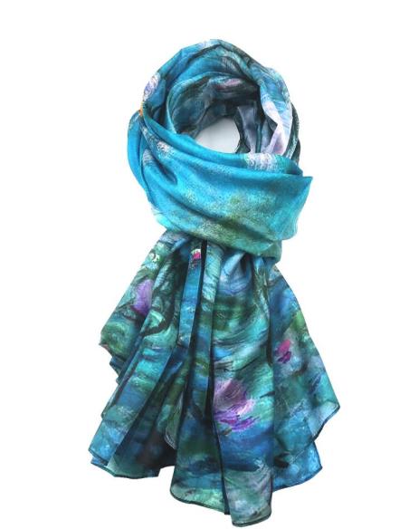 PAÑUELOS SEDA AZULES ELEGANTES Y BONITOS INSPIRACION NENUFAR