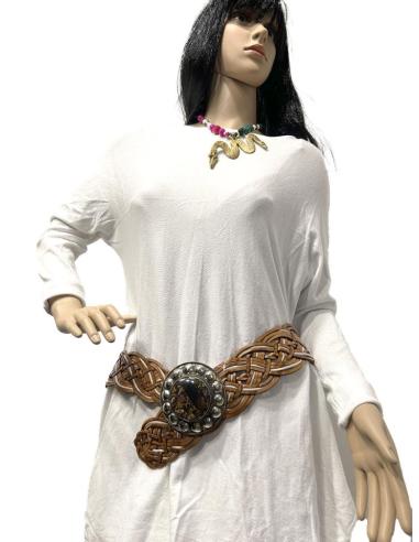 CINTURONES BOHEMIOS PIEL CUERO Y BLANCO ANCHOS PARA MAXIJERSEYS