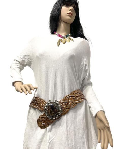 CINTURONES BOHEMIOS PIEL CUERO Y BLANCO ANCHOS PARA MAXIJERSEYS