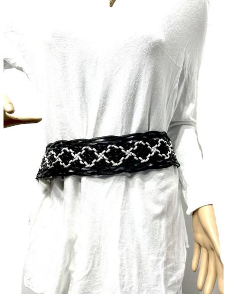 CINTURONES BOHEMIOS PIEL CUERO NEGRO Y BLANCO LOOK IBIZA