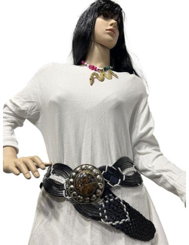 CINTURONES MUJER PIEL CUERO NEGRO Y BLANCO ANCHOS PARA LA CADERA