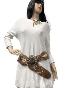 CINTURONES MUJER PIEL CUERO MARRON Y BLANCO ANCHOS PARA LA CADERA 2