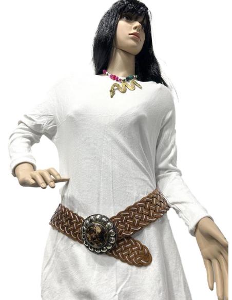 CINTURONES PIEL ARTESANALES ANCHOS CUERO MARRON Y BLANCO MODA IBIZA