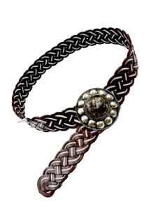 CINTURONES PIEL CUERO MARRONES CON DECORACION ARTESANAL BICOLOR