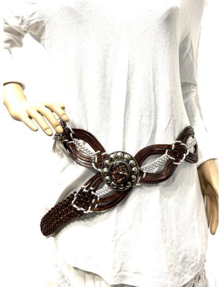 CINTURONES ORIGINALES PIEL MARRON QUE ENTREMEZCLA CUERO Y BLANCO