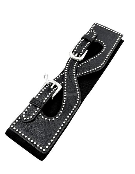 CINTURONES NEGROS ANCHOS CON ORIGINAL DECORACION DORADA
