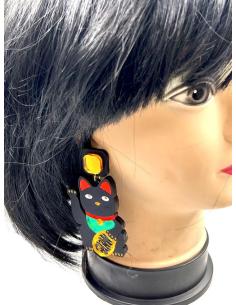 PENDIENTES DE LA SUERTE MUJER CON EL GATO JAPONES MANEKI NEKO